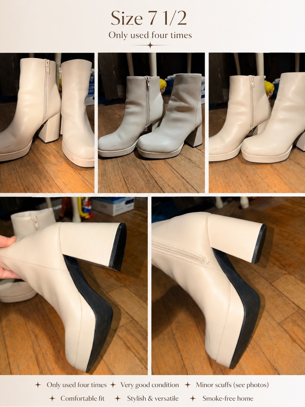 Versona Cream Platform Ankle Boots - Chunky Block Heel